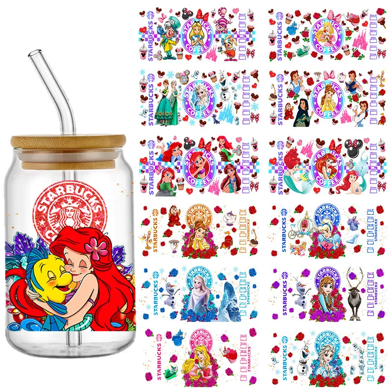 

Disney Princess 16oz DTF Sticker Cups Cool Personalize UV Wrap Transfer Sticker Custom Labels DIY Logo Selfadhesive Waterproof