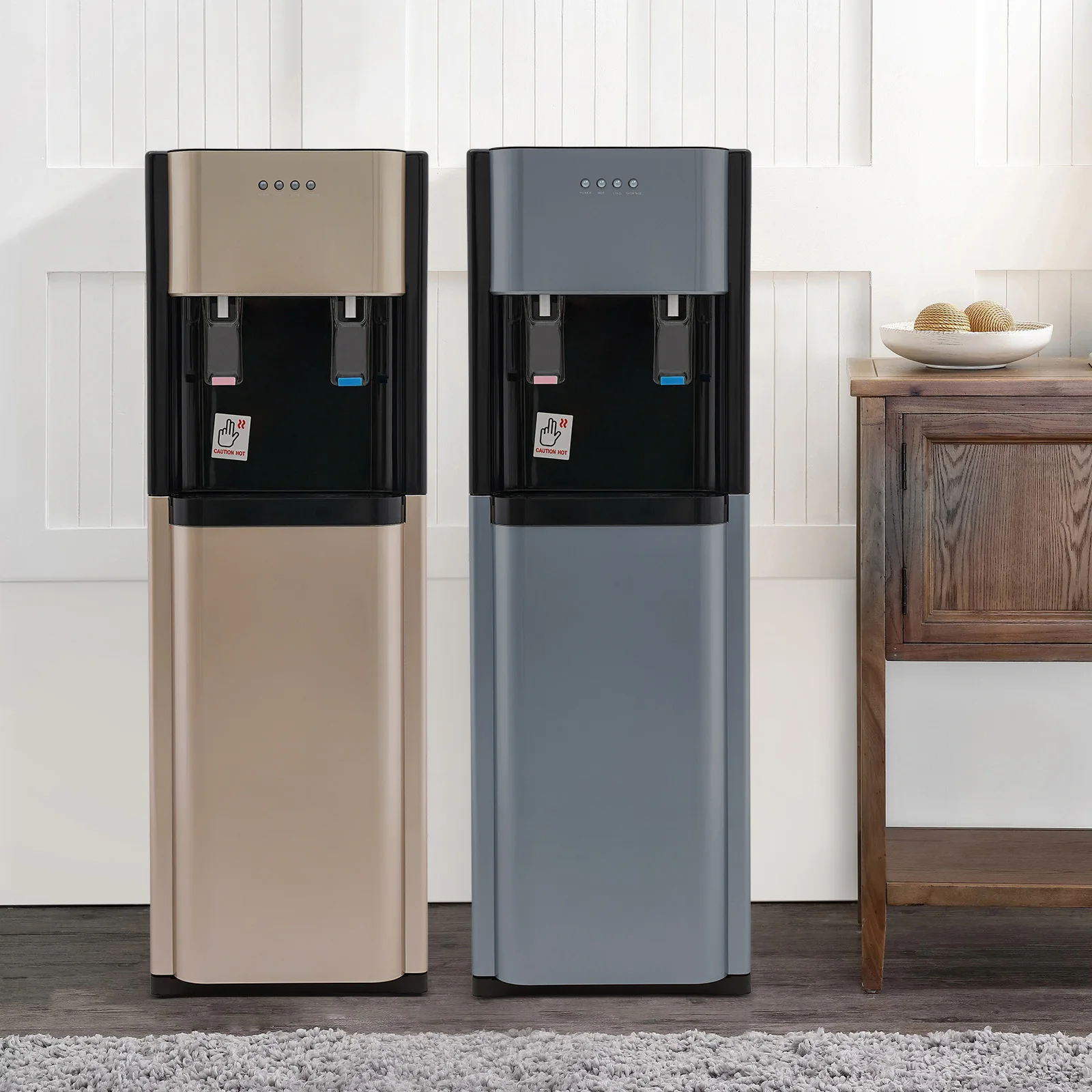 موزع مياه من الفولاذ المقاوم للصدأ تحميل سفلي، موزع مياه ذهبي/رمادي مع تسخين وتبريد للمنزل والمكتب