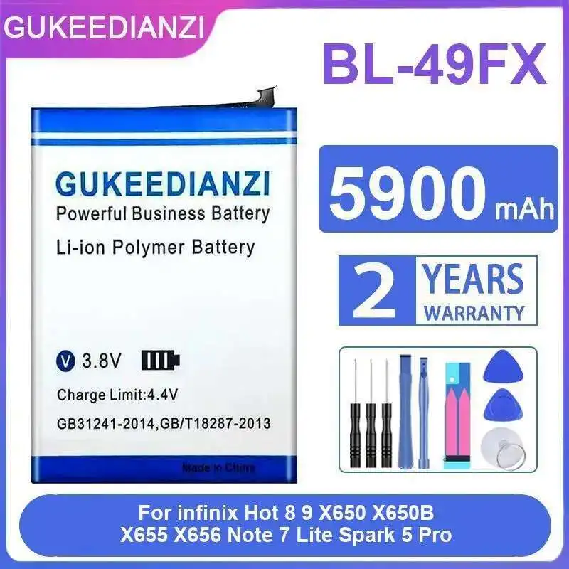 

Lightweight 5900Mah Mobile Phone Battery For Infinix Hot 8 9 X650 X650B X655 X656 Note 7 Lite Spark 5 Pro Fast Charging BL-49FX
