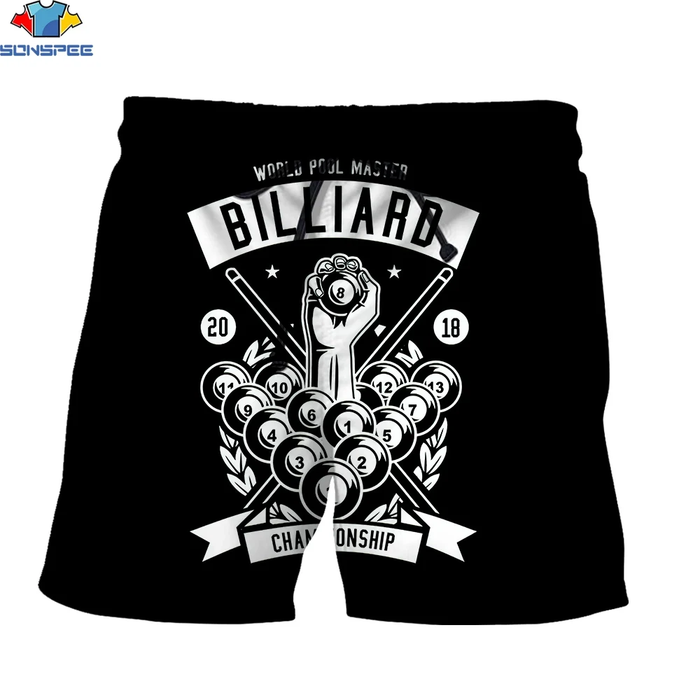 Sonspee impressão 3d shorts homens usar esportes casual bilhar imagem sweatpants fitness ao ar livre cordão preto casual calças curtas