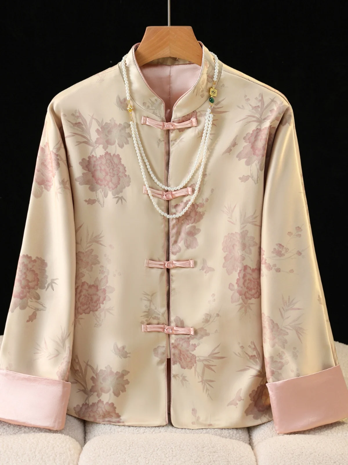

New Chinese Style Loose Fit Stand Collar Embroidered Button up Jacket Women's Early Spring Fashionable Versatile Top