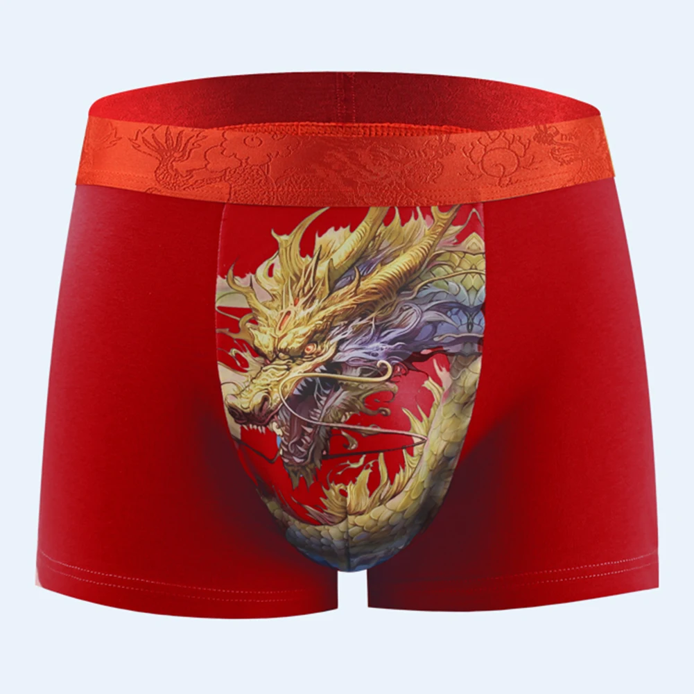 Mens Underwear Cotton Dragon Printed Pouchs Plus Size Breathable Brief Panties Lingerie Man Seamlessshorts 