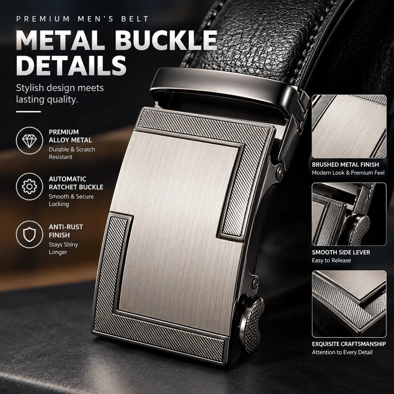 Men's Automatic Ratchet Leather Belt Business Casual Luxury Alloy Buckle Waist Strap Belt For Men 3.5cm Width