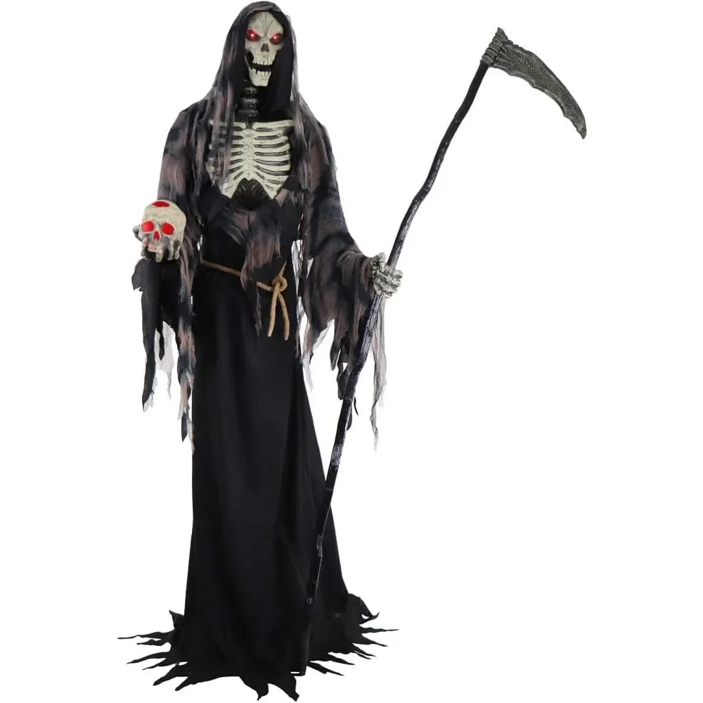 

7-Ft. Tall Rotting Reaper, Motion-Activated and Talking Halloween Animatronic for Indoor Halloween Decorations Plug-in Spooky