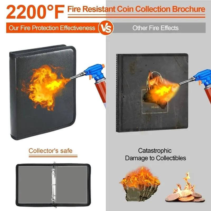 【جديد】لوازم المجموعة 360 جيب عملة منظم كم ألبوم عملة مقاومة للحريق لجمع مشبك المال الدفتين