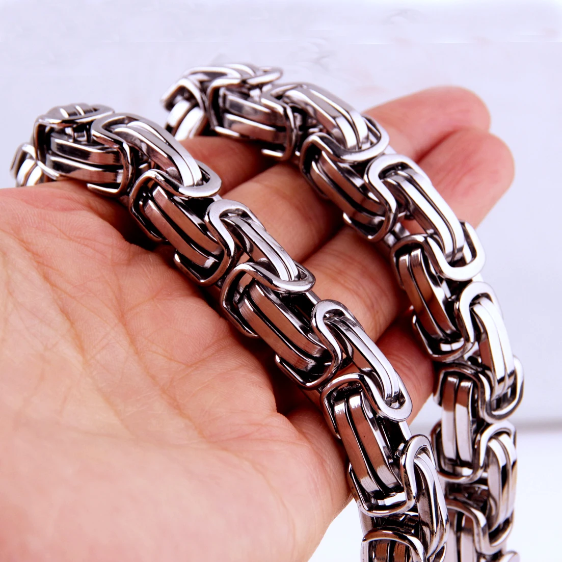 8/12/15MM Heavy Mens Chain 316L Stainless Steel Necklace Byzantine Link Jewelry Gift