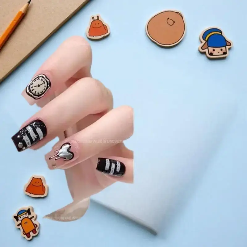 الفضة الحمم البركانية الدائري الكرز ساعة ساعة النجمي الحب معدل ضربات القلب الرسم البياني القمر ستار خط Bowknot خط مسمار الفن ملصقات الشارات