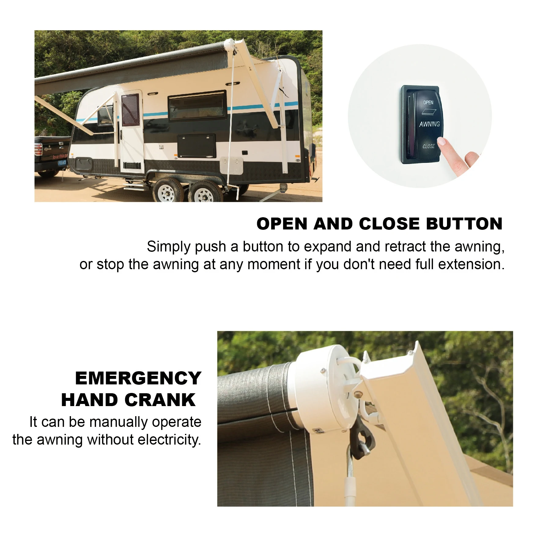 LXBY-- W5700 Automatic Electric RV Caravan Awning with Aluminum Alloy Frame 13.2oz Premium Vinyl Waterproof Canopy for Trailer