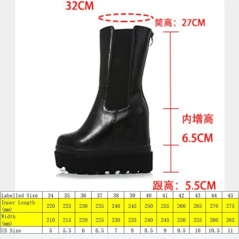 Fujin 12cm Women Genuine Leather Wedge Ankle Boots Autumn Hidden Heel Spring Chelsea Ethnic Platform Warm Winter Plush Shoes