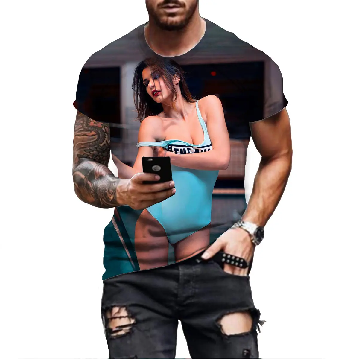 Sexy Model Goddess Tattoo Shirt Men 3D Print Cool Girl T-Shirts Funny Women Summer Short Sleeve Bikini Tee