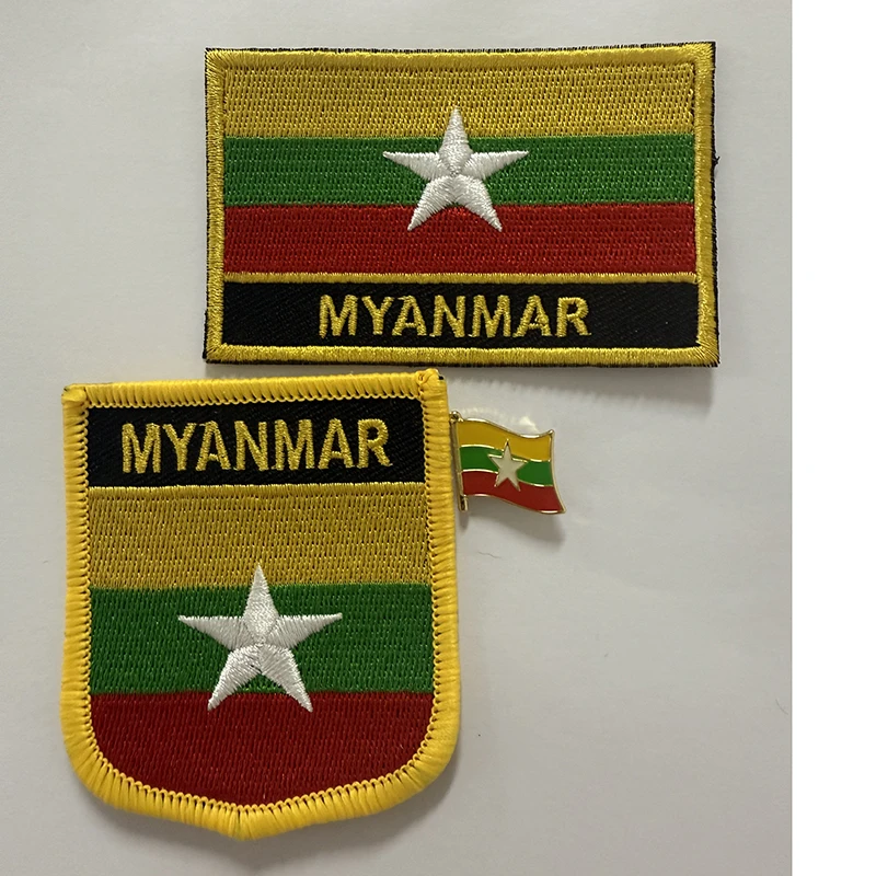 

Национальный флаг Мьмы, вышитые утюгом нашивки для одежды, металлические значки PT0130-3