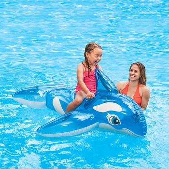 Water blue whale dolphin adult and baby assembly large inflatable swimming circle toy water riding horse small whale rider