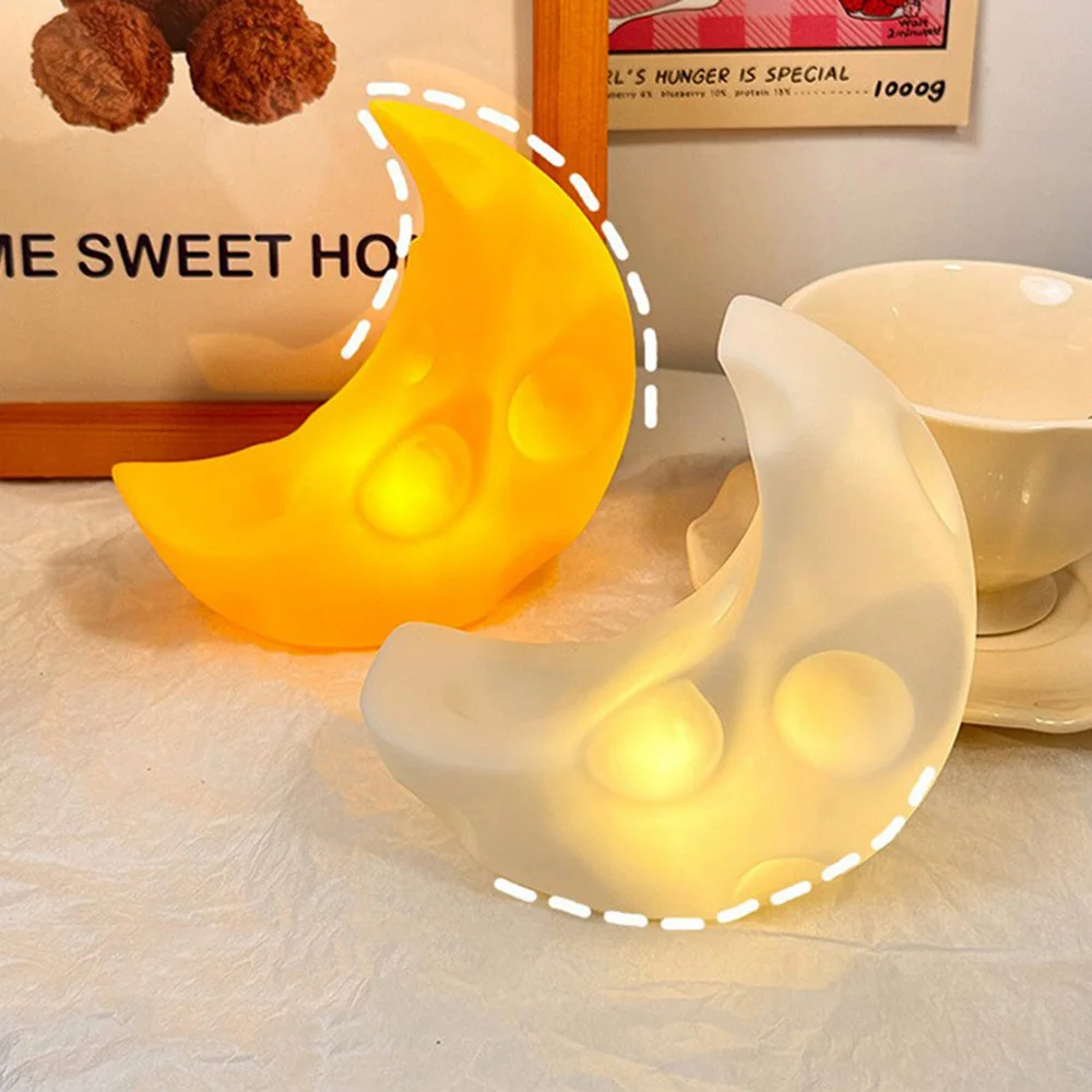 Cheese Moon Design Decoration Night Light Enamel Unique Night Light Creative Bedroom Bedside Lamp Cute Cartoon Ornaments