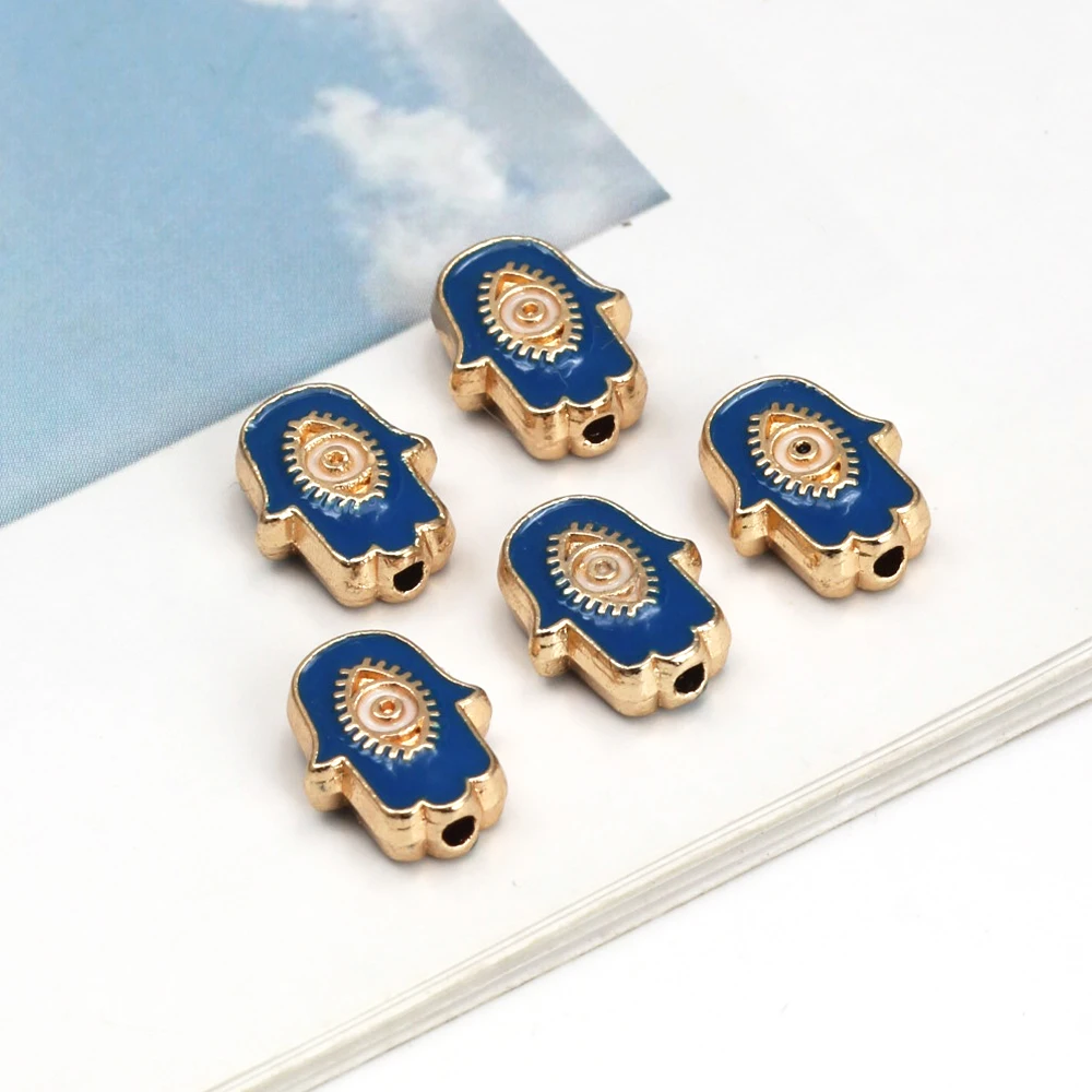 EVIL EYE 10pcs/lot Alloy Fatima Hamsa Hand Beads Turkish Evil Eye Charm Bead for Bracelet Necklace Jewelry Making Accessories