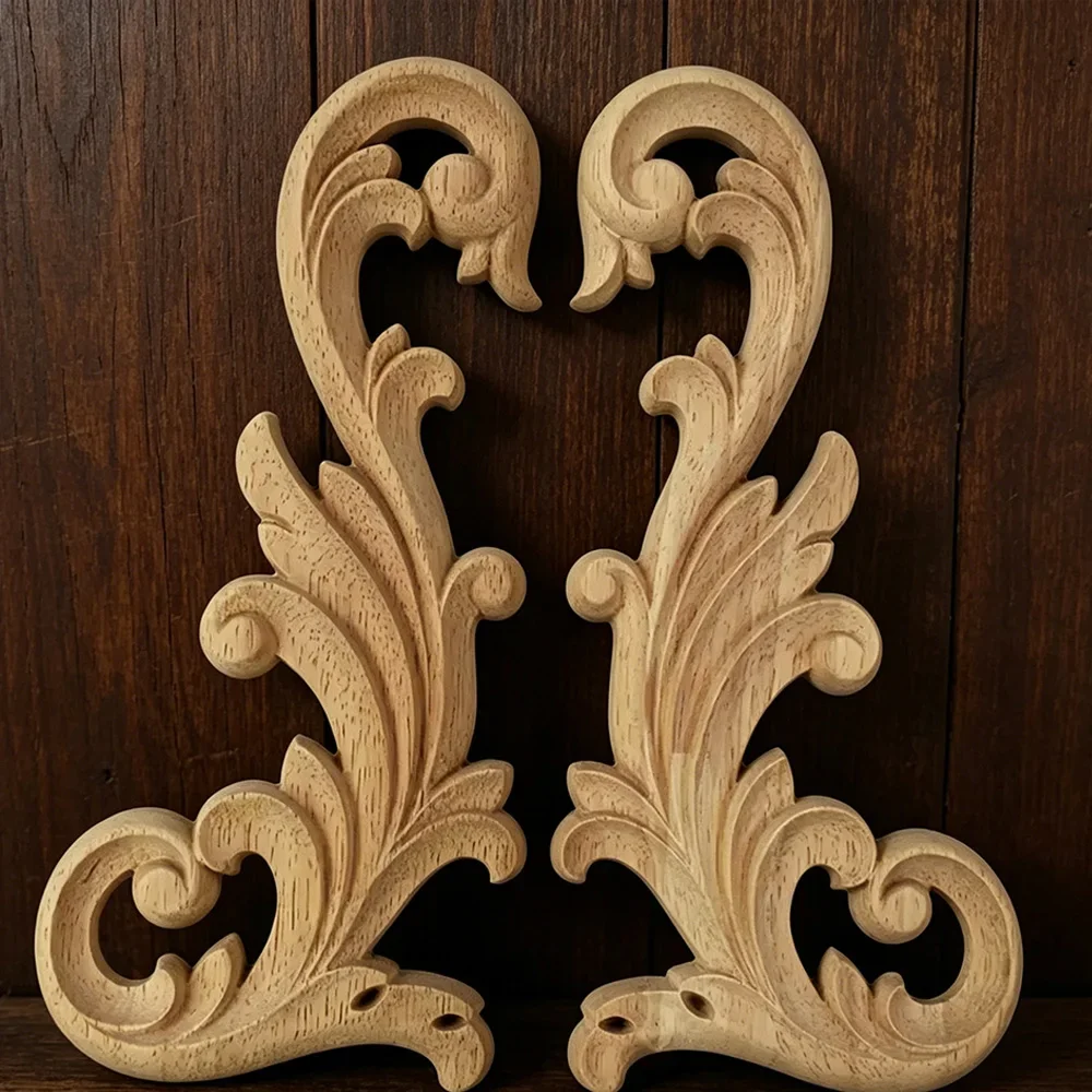 4PCS 16x8cm Woodcarving Decal Corner Applique Frame Door Decorate Wall Doors Furniture Decorative Figurines Wooden Miniatures
