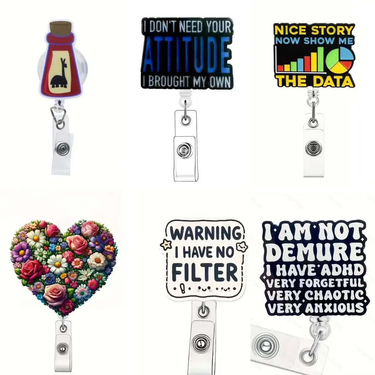 قطعة واحدة من بكرة الشارة القابلة للسحب مع تصميم نص مضحك - حبل أكريليك للممرضات والأطباء والاستخدام المكتبي والرعاية الصحية والطلاب #1