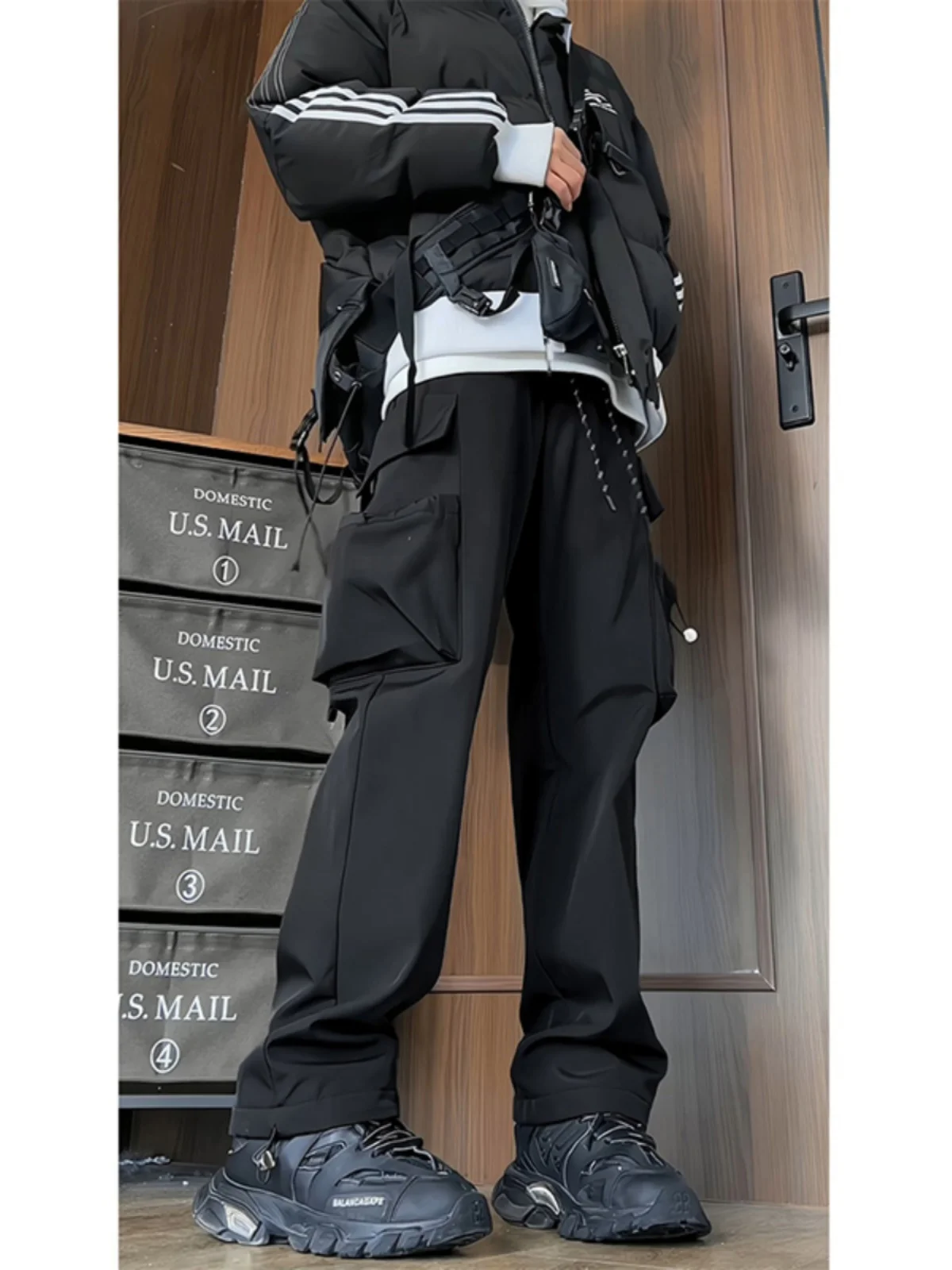 

Men's Winter Fce Lined Work Trousers American Sle Outdoor Climbing Tee-Proof Tactical Pants Casual Loose Fit Straight Leg