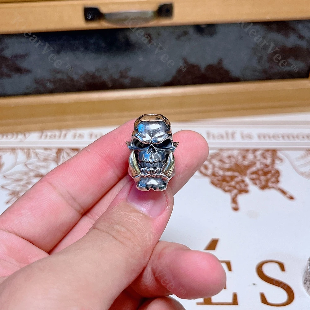 

KlearVee Skull Personality Brass S925 Paracord Custom Woven Knife Bead EDC Push Card Pendant Keychain Camping Accessories