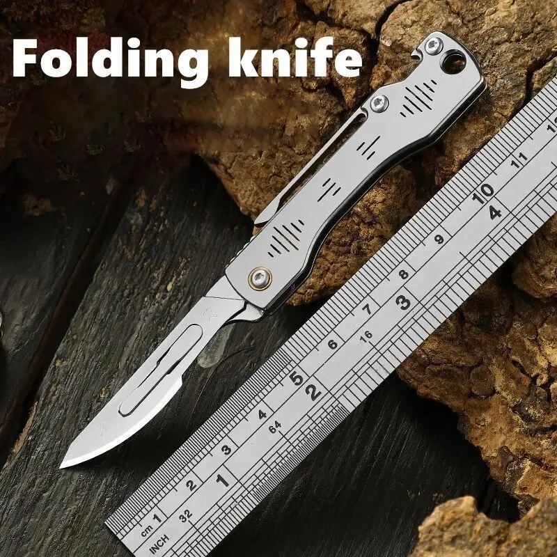 Portable Stainless Steel Utility Knife with Replaceable Blade Bottle Opener Key Chain Pendant Sharp Camping Tool Box Opener