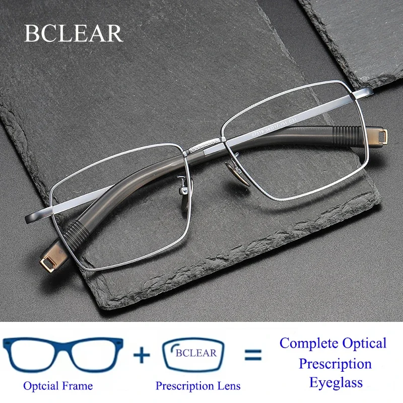 BCLEAR Japanese Handmade Pure Titanium Glasses Frame Men Business Full-Rim Prescription Eyeglasses Ultralight Optical Eyewear