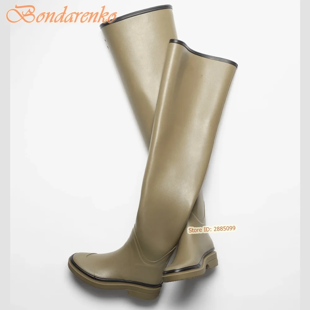 Thick Sole Rubber Rain Boots Over The Knee Solid Slip On Women Sexy New Style Shoes Spring Autumn Designer Party Casual Fashion