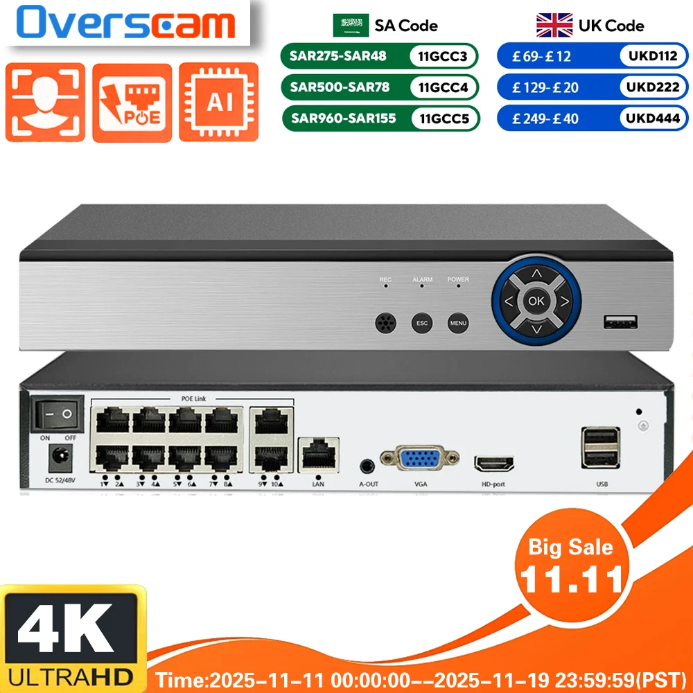 

10/16CH 4K 8MP POE NVR Network Video Recorder 8MP HD Security Camera System H.265+ AI Motion Detection Remote Access Plug & Play