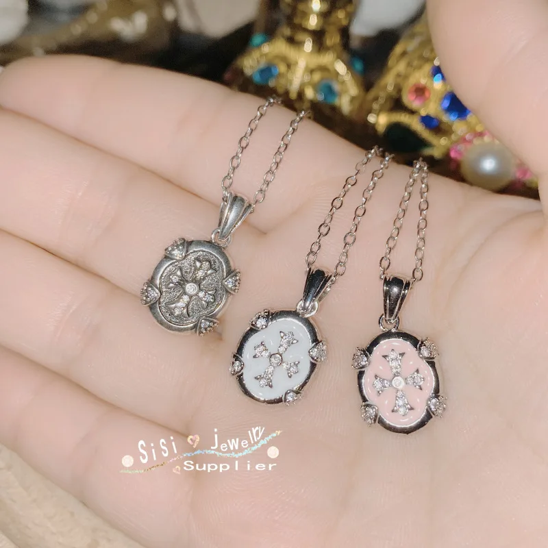 

ML-YSS Moissanite Style SIsi Mid Century Vintage Niche Design Crucifix 18k Micro Enamel Pendant