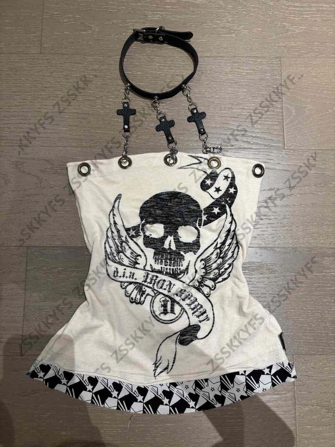 

2000s Sexy HotGirl Goth Skull Graphic Tube Summer Grunge Gyaru Shoujo Punk Backless Sweet Female Tube Crop Top Blouses Camis Y2k