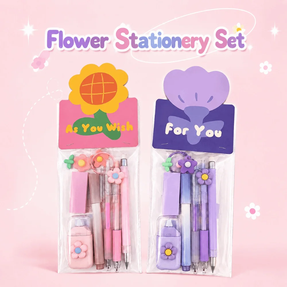 Creative 8-in-1 Stationery Set Dreamy Flower Complete Stationery Gel Pen Sticky Notes Back To School