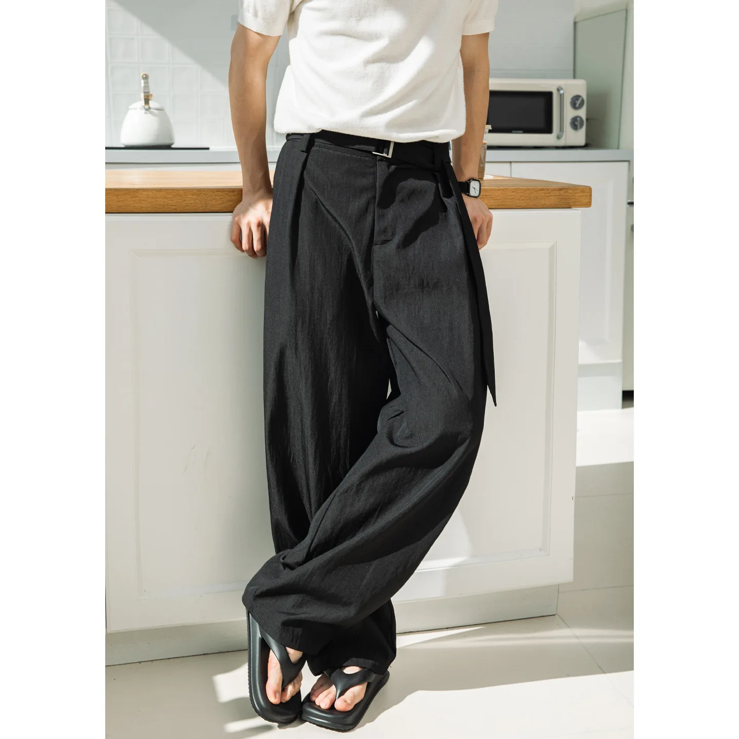 TFETTERS 2026 Spring New Old Money Man Aesthetic Dress Pants Adjustable Waist Belt Drapey Luxury Streetwear Suit Pant For Men