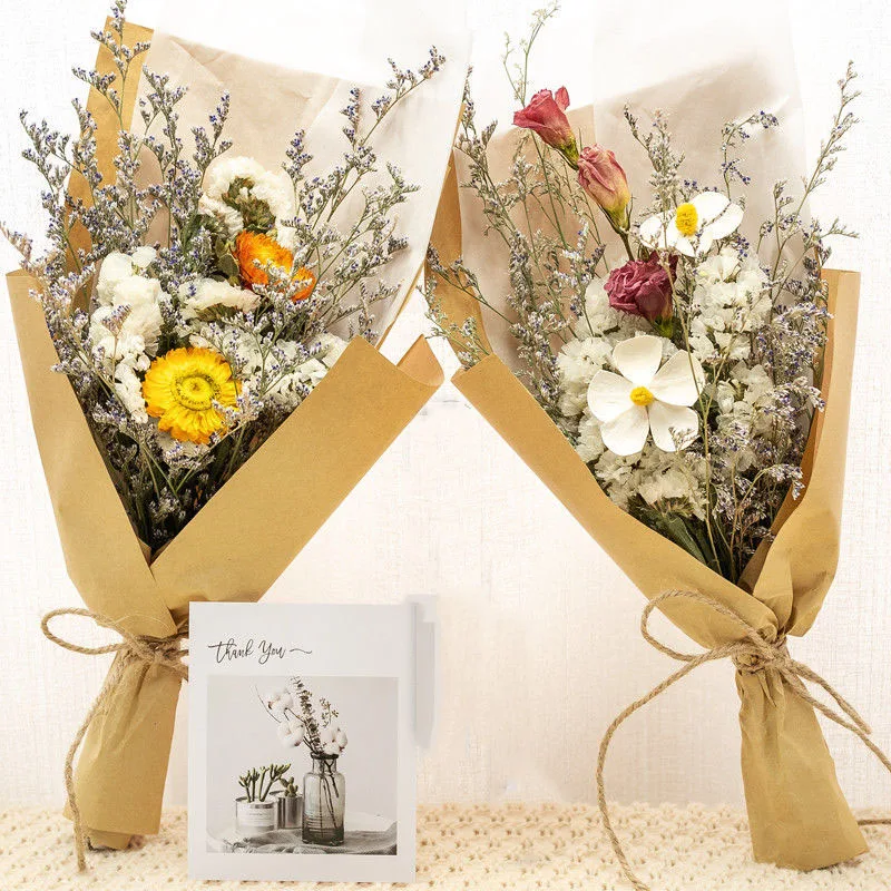 

Naturally Dried Flowers Bouquet With Gift Bag Forget-Me-Not Rose Daisy Birthday Valentine's Day Gift Photo Props Home Decoration