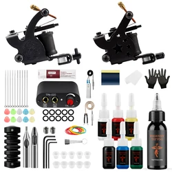 Tattoo Kit Tattoo Machine Gun voor beginners met voeding Naalden Permanente inktpigment Complete tattoo-set voor tattoo-lichaamskunst