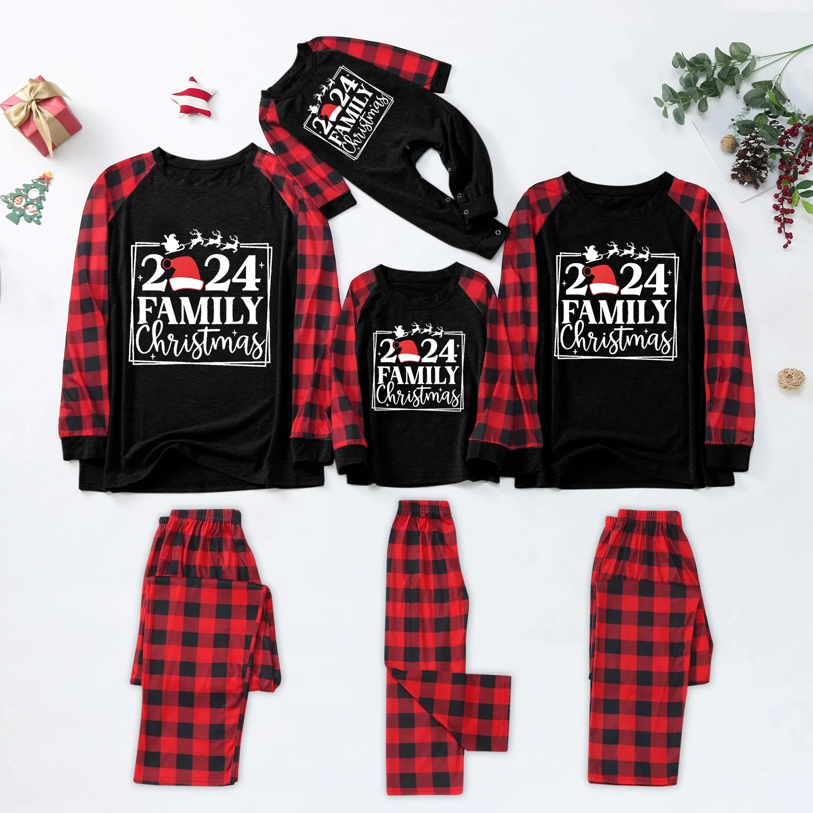 Christmas Family Matching Pajama Set New to 2025 Merry Christmas Printed Senior Adult Children's Pajama Overalls Baby Jumpsuit