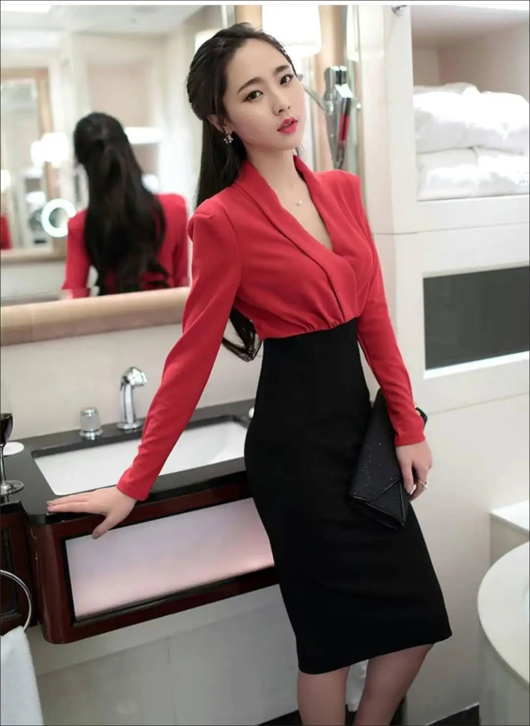 Patchwork da indossare per lavorare in ufficio, feste aziendali, tubino aderente, vestido da donna, eleganti abiti a matita bianchi neri