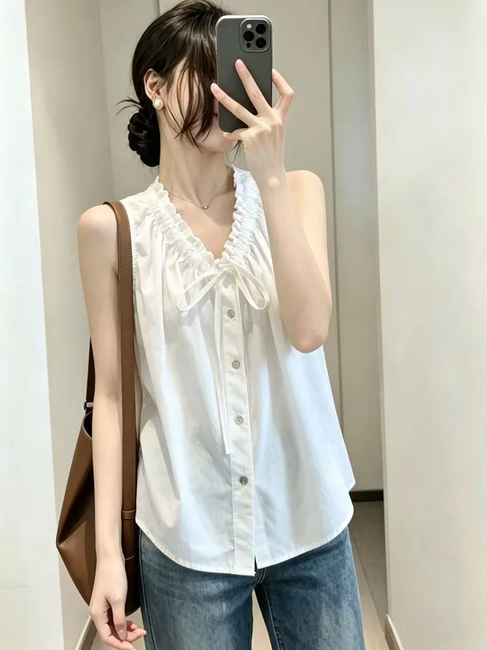 

plus Size Summer New V-Neck Sleeveless A-Line Midi Shirt Loose Women's Fashion Casual Breathable Skin-Friendly Chinese Produc...
