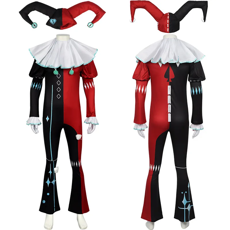 

Adult Kids Halloween Cosplay Circus Troup Funny Clown Color Matching Onesie Clown Hat Full Set Horror Theme Role Playing Outfit
