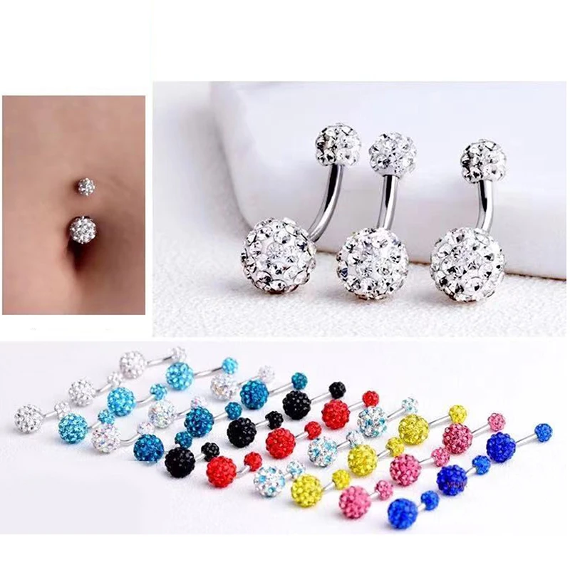 1PCS Crystal Ball Belly Button Rings Stainless Steel Zircon Navel Piercing Belly Piercing Cute Navel Bar