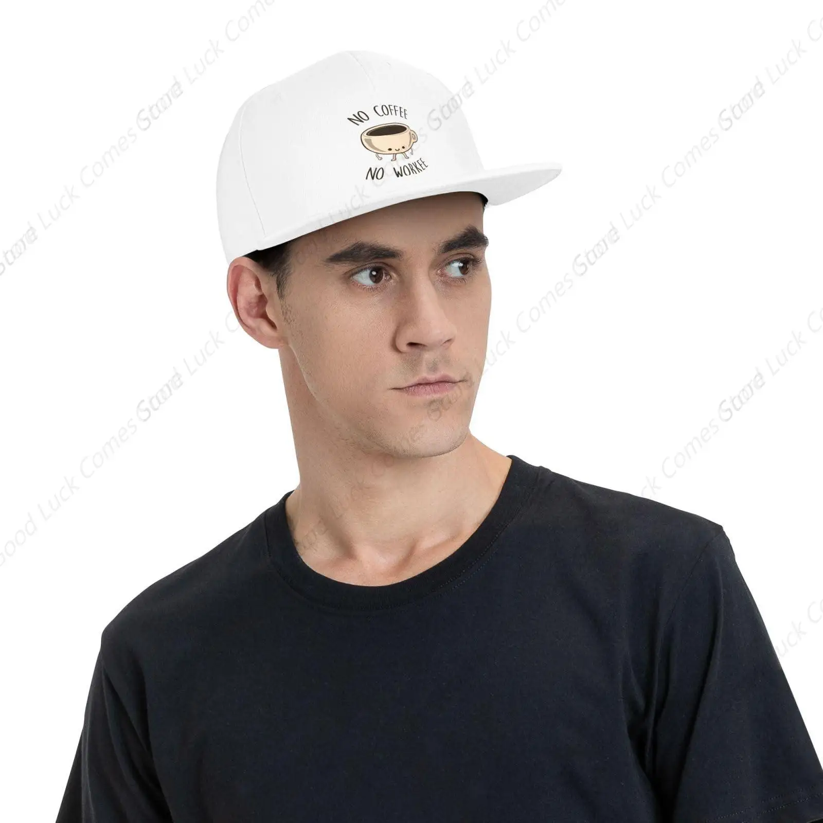 No Coffee No Workee Funny Flat Bill Hat Adjustable Baseball Cap for Men Women