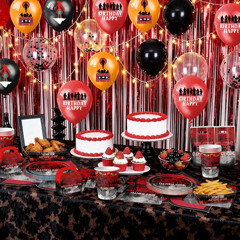 Fournitures de décoration pour fête d'anniversaire Stranger, décoration rouge Stranger pour assiettes, gobelets, serviettes, vaisselle, cadeau pour enfant