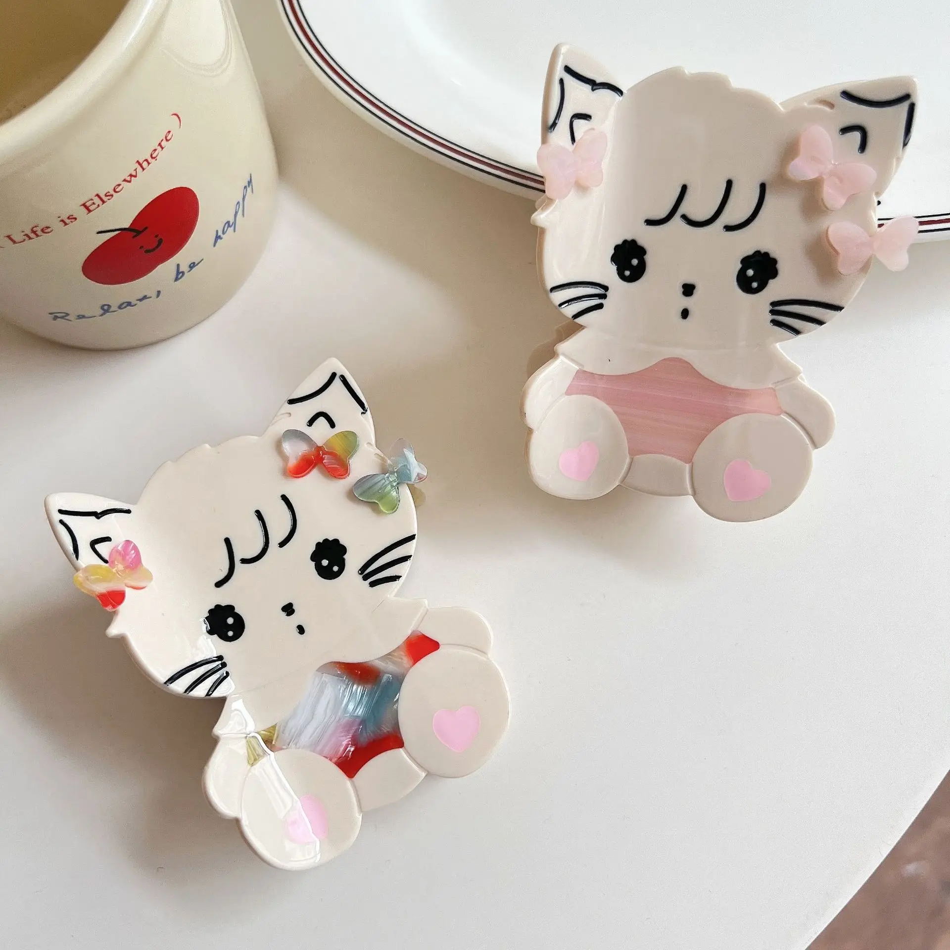

1pc Cute Cat Splicing Grab Clip Medium Hair Grab Shark Clip Personalized Fashion Sweet Hair Accessories