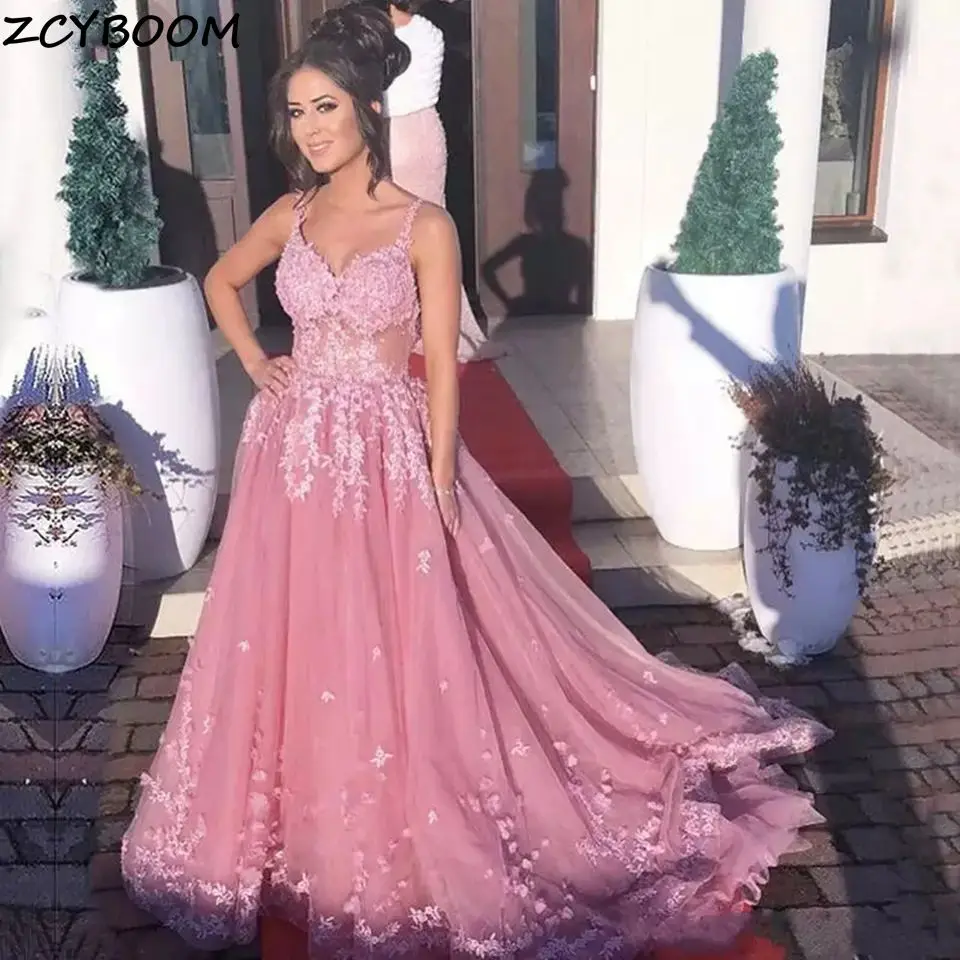 Customized 2024 New Pink Prom Dresses Formal Party Elegant Vestidos De Gala Appliques Lace Sleeveless Tulle Long Evening Gowns