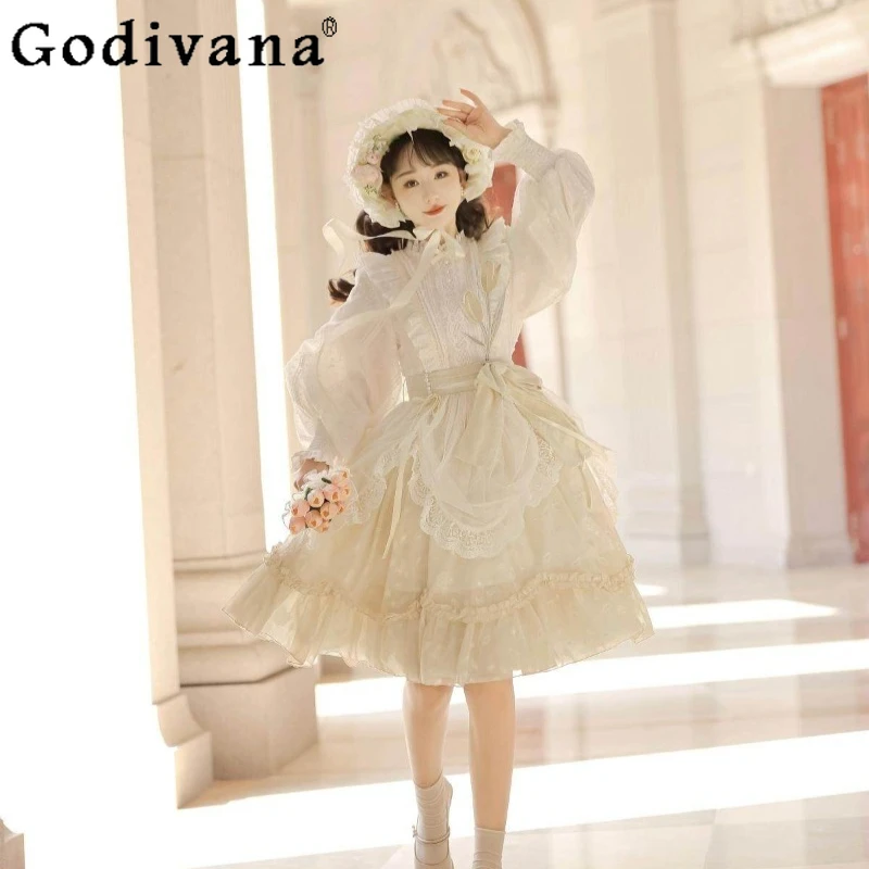 

Lolita Elegant Girl Dress Japanese Style OP Fairy Lace Sweet Daily Birthday Dress Women's High Street Princess Vacation Dress