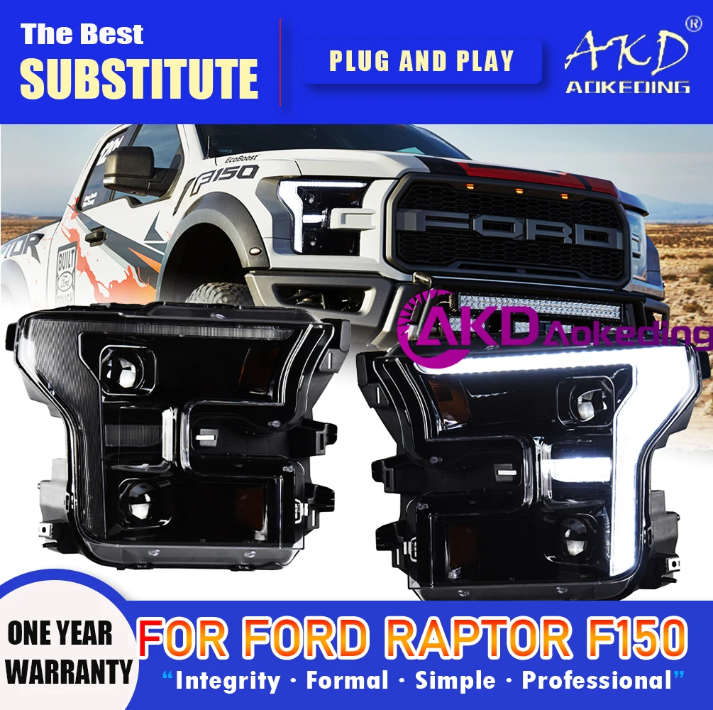 AKD Head Lamp for Ford Raptor F-150 LED Headlight 2015-2020 Headlights F250 DRL Turn Signal High Beam Angel Eye Projector Lens