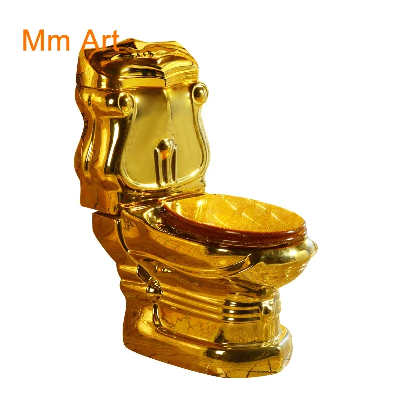 

Electroplating bathroom European style wc ceramic floor mounted s trap gold two pieces toilet