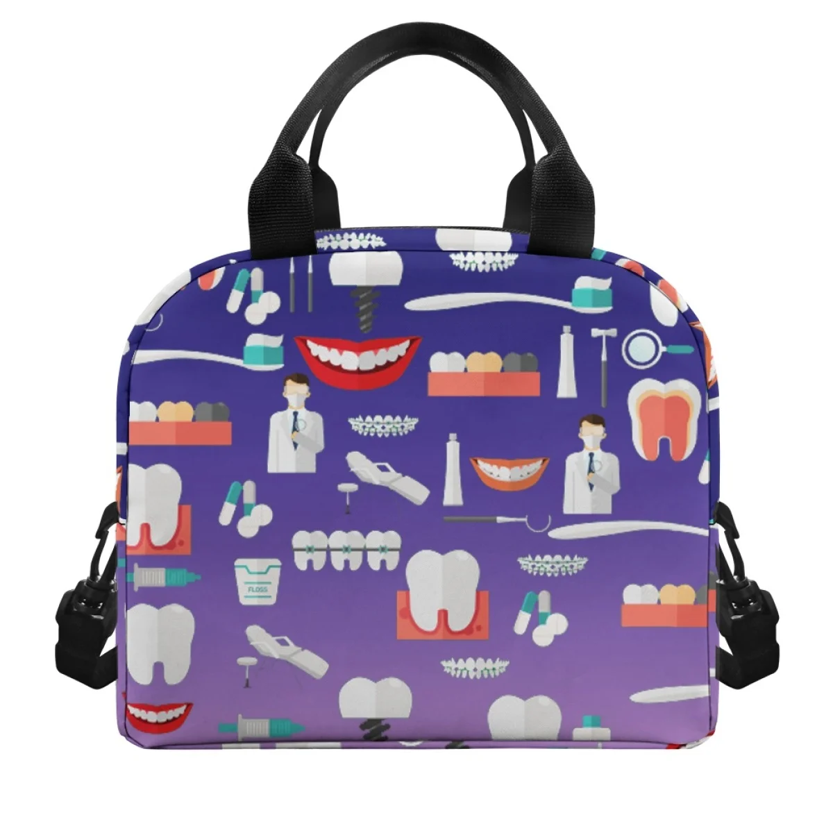 FORUDESIGNS Teeth Cartoon Print Children's Lunchboxes School Handy Practical Cold Storage Bag Ladies Travel Picnic Lunchbox