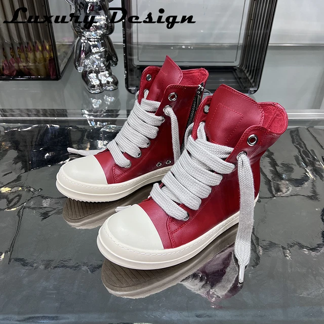 Red and white designer sneakers store