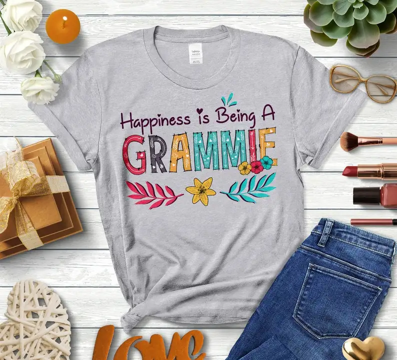 

Happiness Floral T-Shirt, Flower Decoration Womens cotton tshirt Gift Idea for Grandma at Mother's Day, Birthday New Grandma y2k