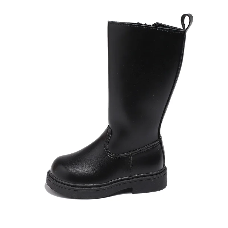 Botas para niñas, Otoño Invierno, botas altas a la moda para niños pequeños, zapatos cálidos de piel, plataforma antideslizante clásica, suela suave