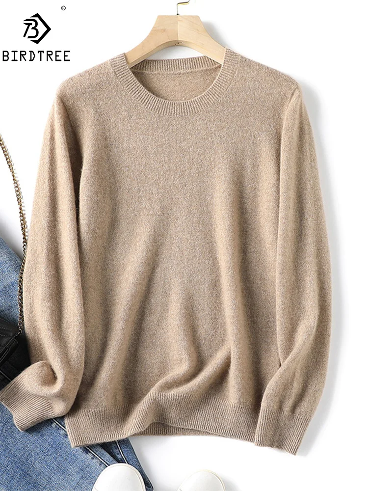 

Birdtree, Cashmere Elegant Loose Sweater, Women Long Sleeve ONeck, Casual Simple Seamless Loose Top, 2024 Autumn Winter T48158QM