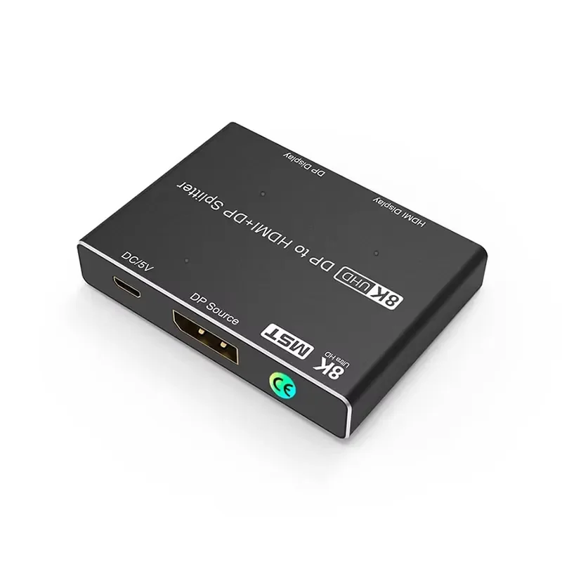 MST DP Displayport To and DP Displayport Splitter Adapter Box Black Support 2.1 8K 60Hz 4K 120Hz 7860x4320 Resolution